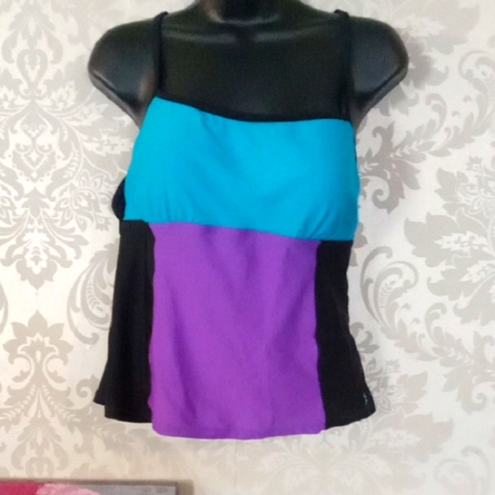 Danskin Now Black and Blue Sleeveless Camisole Swim One Piece